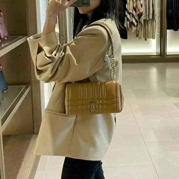 Burberry Small Lola Lambskin Quilted Exploded Check Chain Bag Marple Bro… - Picture 16 of 16